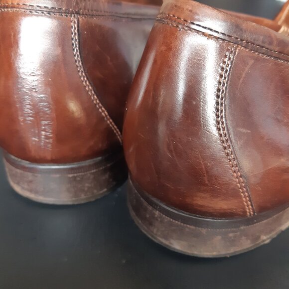 Johnston & Murphy SZ 9.5 Alligator Imprinted Men's Brown Leather Tassel Loafers - Picture 12 of 16